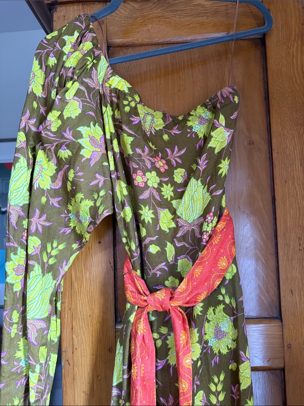Boteh (Australian Designer) Asymmetrical Shoulder Linen Floral Maxi Dress 👗 - Picture 2 of 9